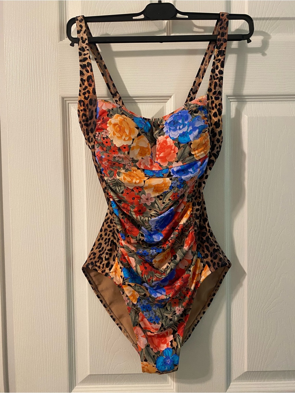 NWOT Johnny Was Cheetah Ruched Floral Animal Print Multi-pattern One Piece Sz XS - Picture 5 of 12